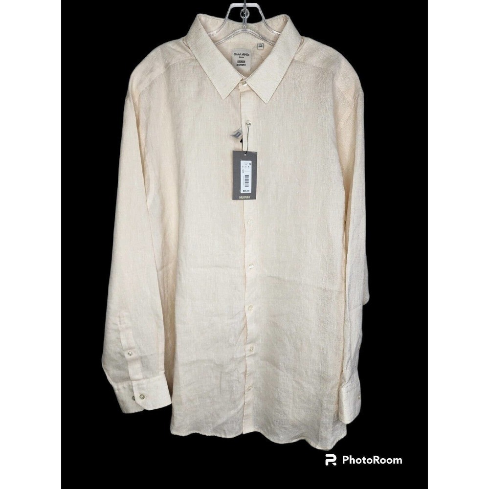 Baird McNutt Murano Linen Men Shirt 2XB Non Iron Long Sleeve Khaki NWT